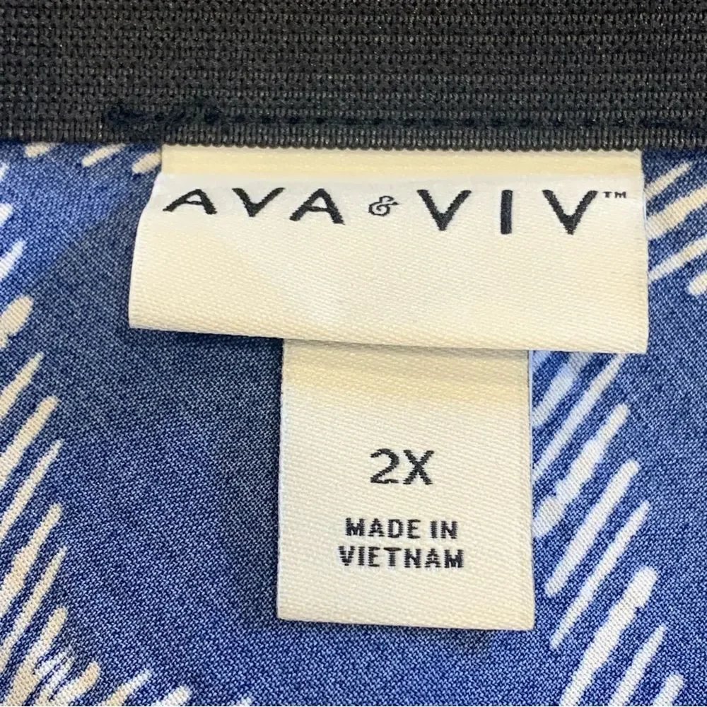 Ava & Viv Blue White Windowpane Midi A-Line Skirt Plus 2X - Picture 5 of 8